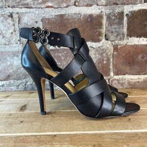 Coach Mila Black Leather Ankle Strap Heel Sandals Size 8